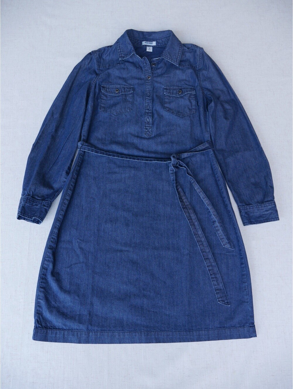 OLD NAVY Womens XS Denim Shirt Dress Chambray Belted Long Sleeve Button Front